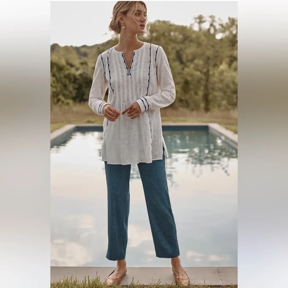 J. Jill White and Blue Tunic Top - Picture 1 of 5